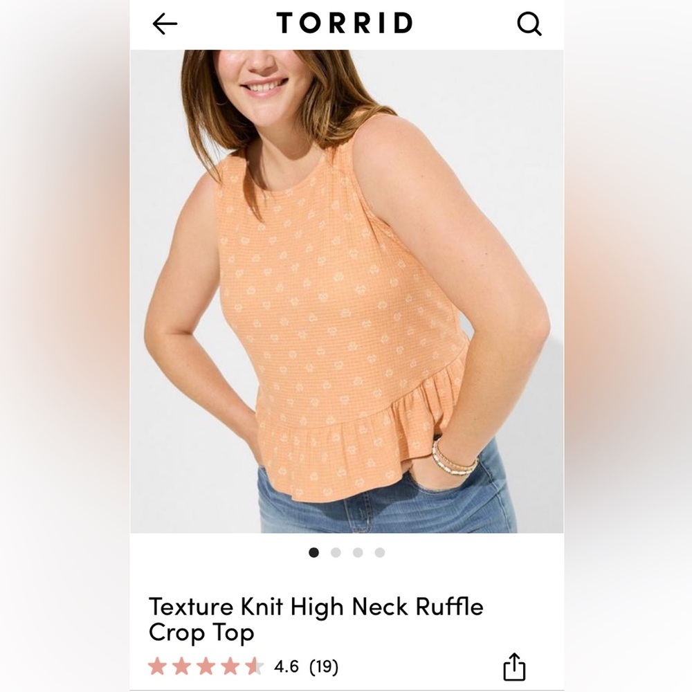 NWT Torrid cropped sleeveless top, peach gauze w/ruffle, sz 1X. - Picture 2 of 13